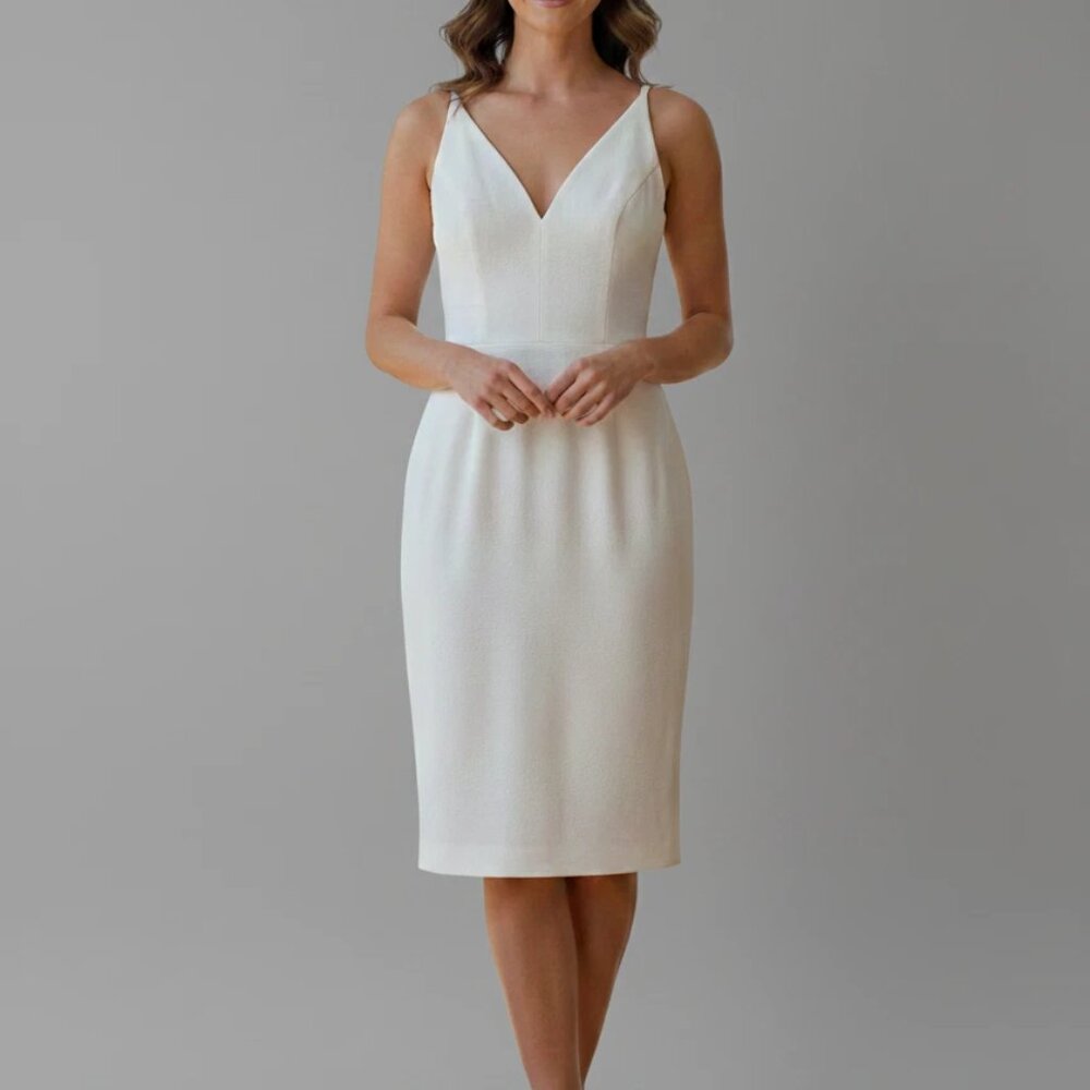 Dress the Population Ivory V-Neck Midi Dress